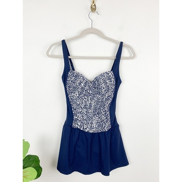La Blanca Navy Blue Skirted Retro Pinup Style One Piece Sz 6 - Picture 1 of 7